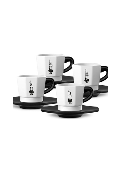 Ayrex 4'lü Espresso Fincan Seti - Sekizgen Tasarım - Siyah Beyaz Karma Renk - Porselen Diğer