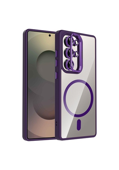 Zore Galaxy Uyumlu S25 Ultra Kılıf Standlı Ve Kamera Lens Hediyeli M-safe Şarj Özellikli Ogaa Etro Kapak - Derin Derin Mor