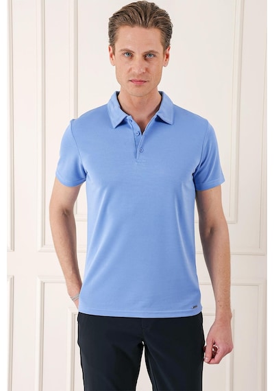 Efor Slim Fit Düğmeli Polo Yaka Pamuklu Mavi Tişört Ts 879 Mavi