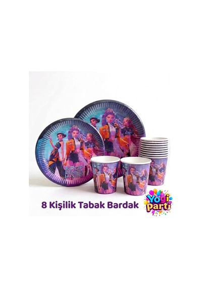 K -pop Temalı Tabak Bardak 8 Li Set Doğum Günü Malzemeleri Mor Tüm Yaşlar