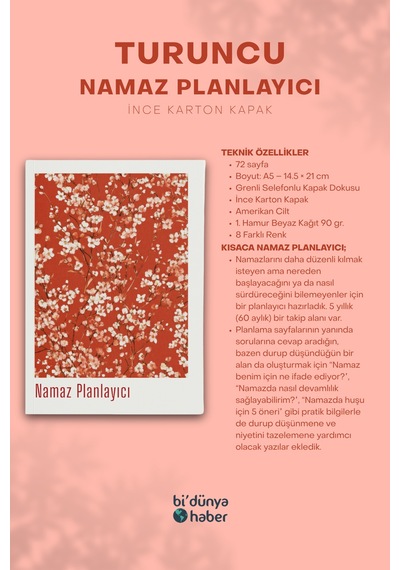 5 Yıllık Namaz Planlayıcı Defterim - Turuncu Çok Renkli