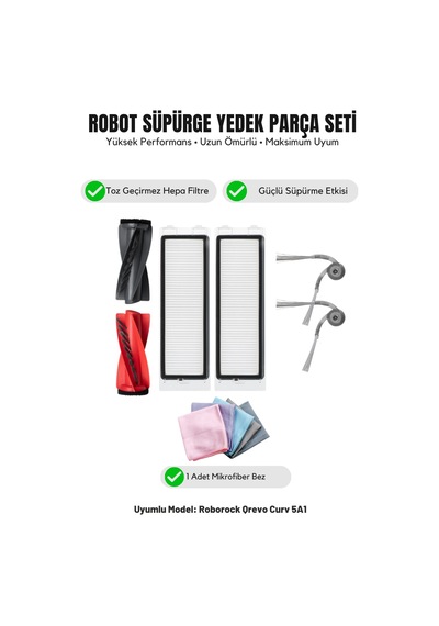 Roborock Qrevo Curv 5a1 İle Uyumlu 1 Ana Fırça 2 Yan Fırça 2 Filtre 1 Temizlik Bezi 11.0