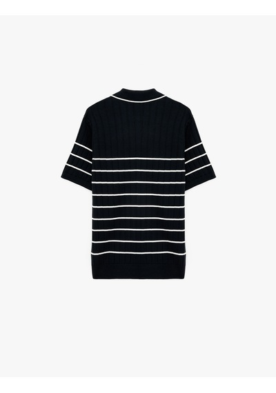 Koton Viskon Polo Yaka Çizgili Dokulu Kısa Kollu Triko Tişört Lacivert Çizgili 6sam70012ht Koton Viskon Polo Yaka Çizgili Dokulu Kısa Kollu Triko Tişört Lacivert Çizgili 6sam70012ht