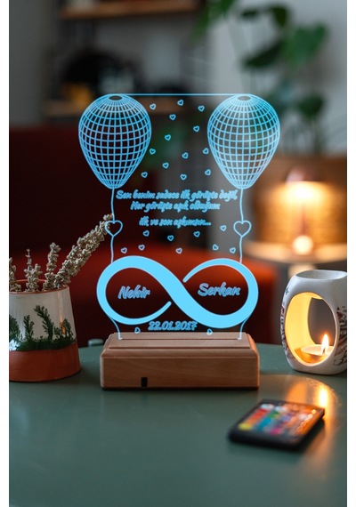 Sevgiliye Hediye 3D Sonsuzluk 2 Kalp Led Gece Lambası