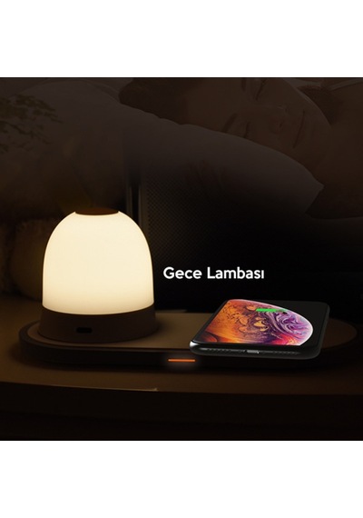 Kablosuz Wireless Şarj Cihazı+Gece Lambası-Beyaz