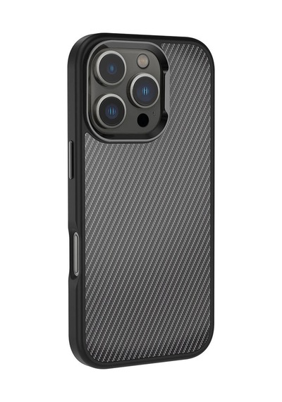 Apple Uyumlu iPhone 16 Pro Kılıf Karbon Fiber Görünümlü Parlak Kamera Çerçeveli Venus Kılıf