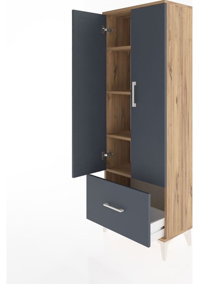 Arges Dolap 4 Raflı Tek Çekmeceli 2 Kapaklı 60x30x163 Çam-ant... Çam