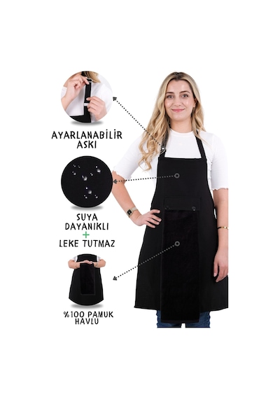 Star Ayar Askılı Havlulu Mutfak Önlüğü Seti Havlulu Önlük Siyah-siyah