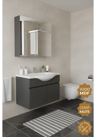 Teta Home Kahire 65 Cm Mdf Banyo Dolabı Seti Antrasit Teta Home Kahire 65 Cm Mdf Banyo Dolabı Seti Antrasit