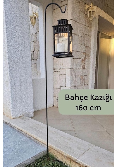Bahçe Kazığı Ve Direği İkili Set 160 Cm, Siyah, Fener Ve Saksı Askısı
