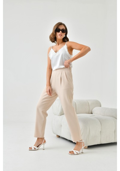 Ftz Women Kadın Lastikli Pleli Dar Paça Pantolon Beige 30744-beige Bej