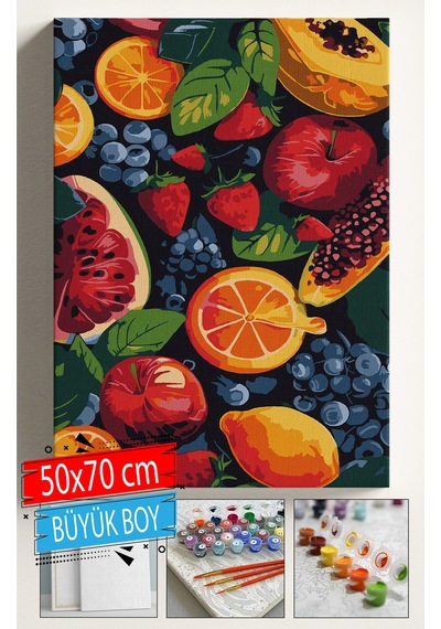 Sayılarla Boyama Seti Numaralı Tuval Fırça Boya Dahil Kasnaklı Set 50x70 Cm - Meyveler