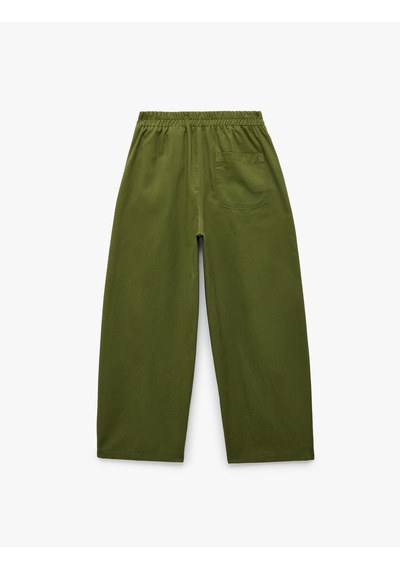 Koton Pamuklu Beli Lastikli Oversize Gabardin Pantolon Haki 7wkb40014tw