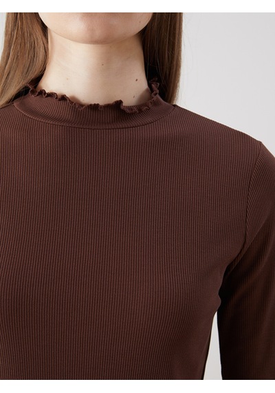 Lcw Modest Kahverengi Dik Yaka Kadın Body
