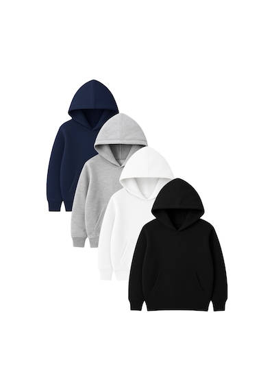 4'lü Kapüşonlu Basic Sweatshirt Seti - Düz Kışlık Şardonlu Kumaş Çok Renkli