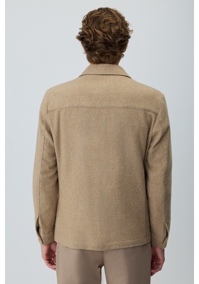 Morven Erkek Bej Trend Yünlü Safari Model Dinamik Fit Gömlek Ceket 27ks022001653 Bej