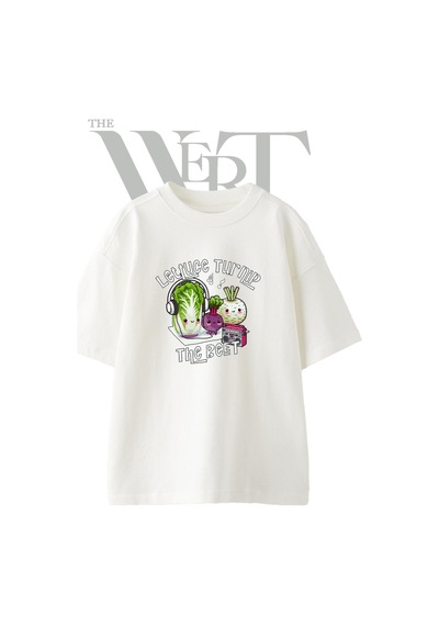 Thewert Lettuce Turnip Beet 1 Tasarım Baskılı Ünisex Beyaz Oversize T-shirt