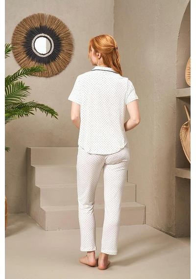 Pjs 25118 Kadın Puanlı Düğmeli Kısa Kollu Pijama Takım 001