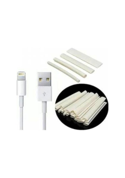 Kopya -  Apple Iphone Şarj Kablo Koruyucu 10 Adet 6 Cm 6,4mm Makaron Beyaz