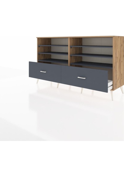 Hyperion Konsol 6 Raflı 2 Çekmeceli 176x44x99 Çam-antrasit Çam-antrasit