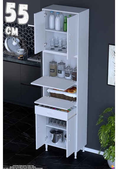 Alp 55 Cm Çekmeceli Erzak Dolabı - Çok Amaçlı Banyo Kiler Mutfak Antre Depolama Dolabı 55x226x32 Cm Beyaz Alp 55 Cm Çekmeceli Erzak Dolabı - Çok Amaçlı Banyo Kiler Mutfak Antre Depolama Dolabı 55x226x32 Cm Beyaz
