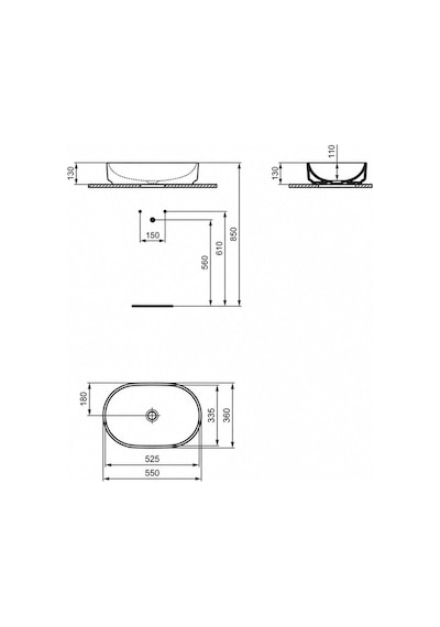 Tezgah Üstü Oval Çanak Lavabo 55 Cm T573201 Beyaz