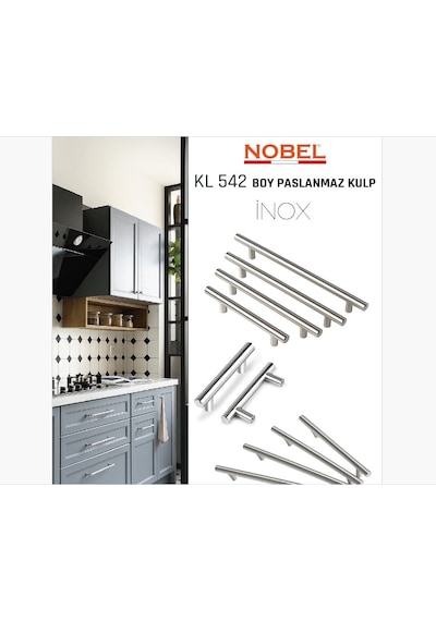 Paslanmaz Boy Kulp Nobel İnox 160 Mm Modern Dolap & Çekmece Kulpu 5 Li Paket Titanyum