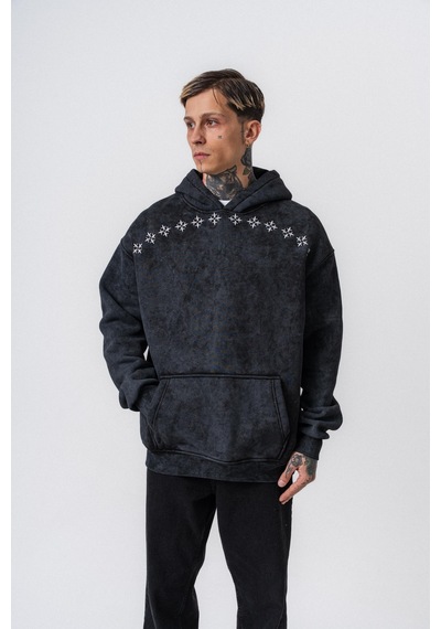 Respire Erkek Muse Baskılı Yıkamalı Kapüşonlu Oversize Hoodie Siyah