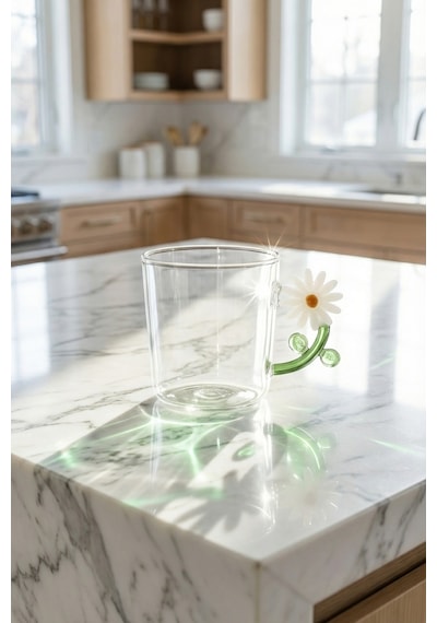 Pureglass Çiçek Kulplu Cam Kupa - 350 Ml