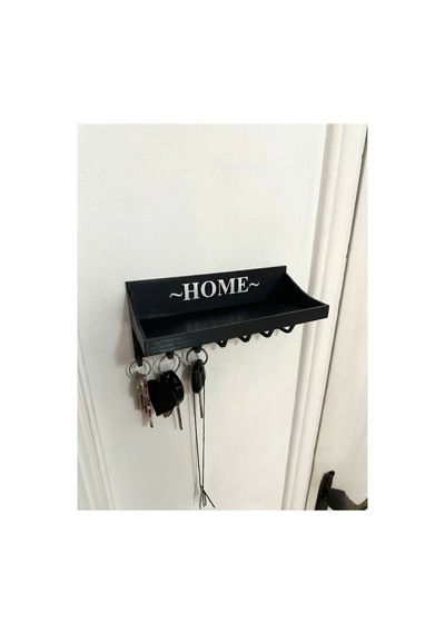 Home Yazılı Duvar Tipi Anahtarlık Ve Posta Kutusu Rafı7 Kancalı Dekoratif Anahtar Askısı 180x80x75mm Siyah
