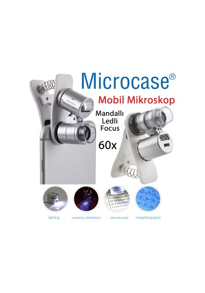 60X Mini Cep Telefonu için Mandallı Mikroskop Uv Ledli Büyüteç