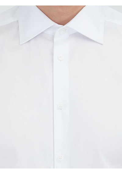 Kip Beyaz Düz Slim Fit Uzun Dokuma Klasik %100 Pamuk Gömlek