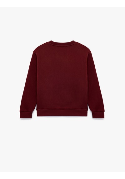 Koton Üç İplik Şardonlu Uzun Kollu Bisiklet Yaka Ayıcık Baskılı Sweatshirt Bordo 7wkg10260ak