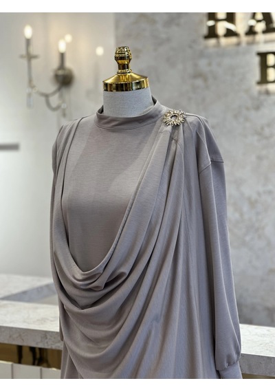 My312 My-26s1666-b Bej Renk Omuz Aksesuarlı Örme Takım Çok Renkli