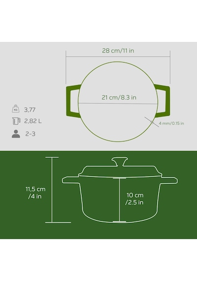 Premium Serisi - Döküm Yuvarlak Tencere, 20 Cm, Majolik Yeşil Belirtilmemiş