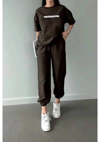 Thatssofetch T-shirt Eşofman Altı Jogger - Kahve Baskı Alt Üst Eşofman Takımı Oversize Bisiklet Yak Koyu Kahverengi Thatssofetch T-shirt Eşofman Altı Jogger - Kahve Baskı Alt Üst Eşofman Takımı Oversize Bisiklet Yak Koyu Kahverengi