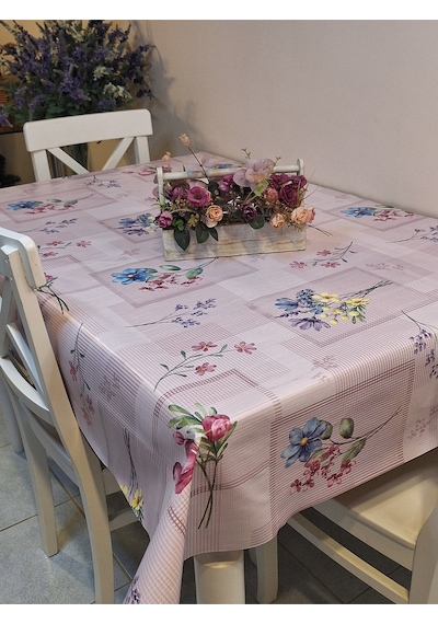 Elyaflı Pvc Muşamba - Desenli Silinebilir Masa Örtüsü Gri Fnt1240 Pembe
