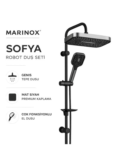 Sofya Mat Siyah Robot Duş Seti Geniş Tepe Duşlu Çok Fonksiyonlu El Duşlu Modern Banyo Duş Sistemi