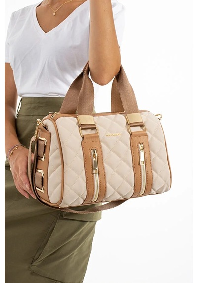 Just Polo Kadın Günlük Kullanıma Uygun Ayarlanabilir Askılı Büyük Boy Lüks El & Omuz Çantası Shoulder Bag Krem Taba