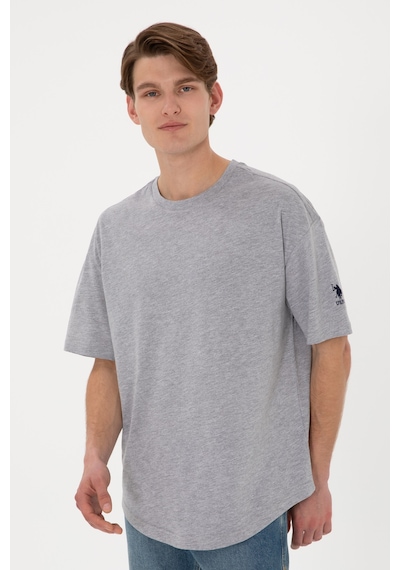 U.S. Polo Assn. Erkek Long Fit Bisiklet Yaka Gri Melanj Basic Tişört 50305988-VR086
