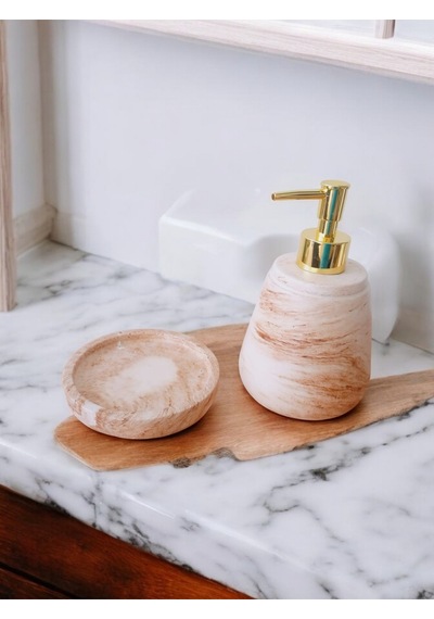 Marble Bej Serisi Beton Sıvı Ve Katı Sabunluk Seti Gri