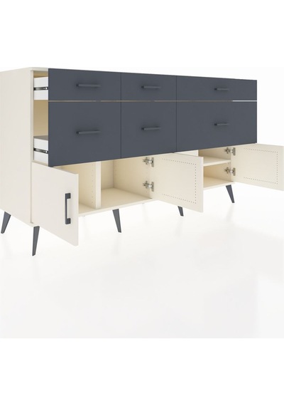 Kronos Konsol Tek Raflı 6 Çekmeceli 4 Kapaklı 176x59x99 Aytaşı-ay Aytaşı-aytaşı/antrasit