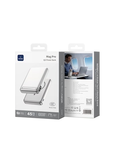 Wiwu Wi-p090 Mag Pro Serisi Qi2 Teknolojili Standlı 45w M-safe Wireless Powerbank 10.000mah Gümüş