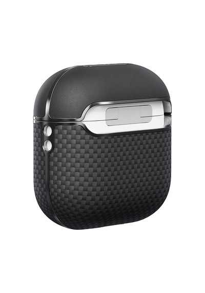 Apple Uyumlu AirPods 4 Kılıf 1500d Aramid Fiber Pitaka Ultra-slim Classic Serisi Black-grey Twill Kapak Siyah-gri