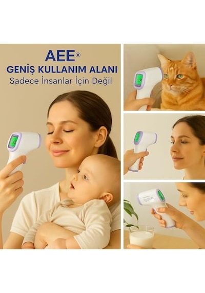 Aee Ce Onaylı Dijital Temassız Ateş Ölçer Termometre Tabanca Model Hafızalı Pilli Bebek Çocuk Kedi Köpek Ortam Nesne Yemek Havuz Oda