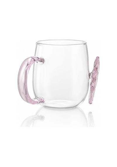 3d Pembe Kristal Fiyonk Figürlü Şeffaf Cam Kupa Feminen Pembe Kulplu Dekoratif Bardak Açık