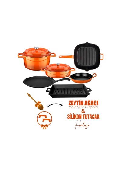 Lava Döküm 6x Trendy Serisi 8 Parça Tencere & Tava Seti Turuncu