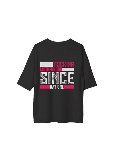 Paybuy Kadın Oversize Tişört Annelik Yolculuğu Retro Baskı Dijital Dtf T Siyah