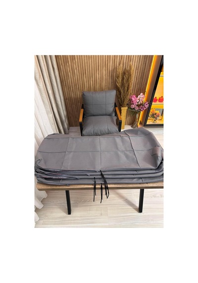 Outdoor Kumaş,bahçe Minderi,balkon Minderi,koruyucu Kılıf , 2-1-1 Takıma Uygun 4 Adet Pofuduk Model ,minder Kılıfı Gri