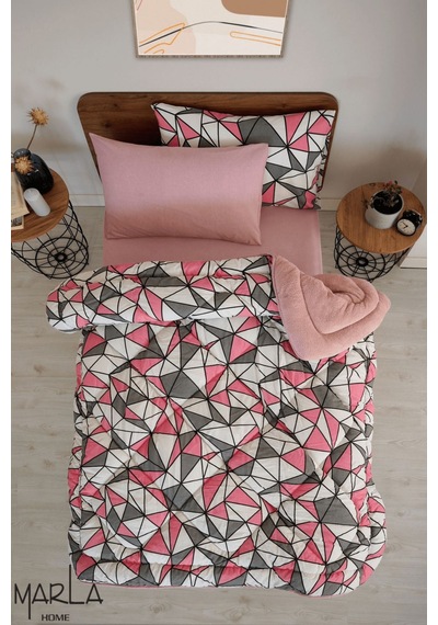 Geometrik Desen Tek Kişilik Uyku Seti - Pembe - 155 X 215